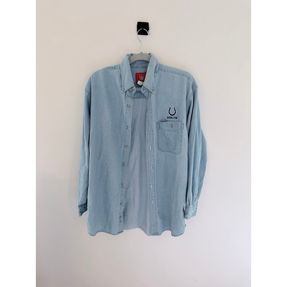 NFL Vintage1990s Indianapolis Colts Denim Button-Up Embroidered Shirt-Size M
